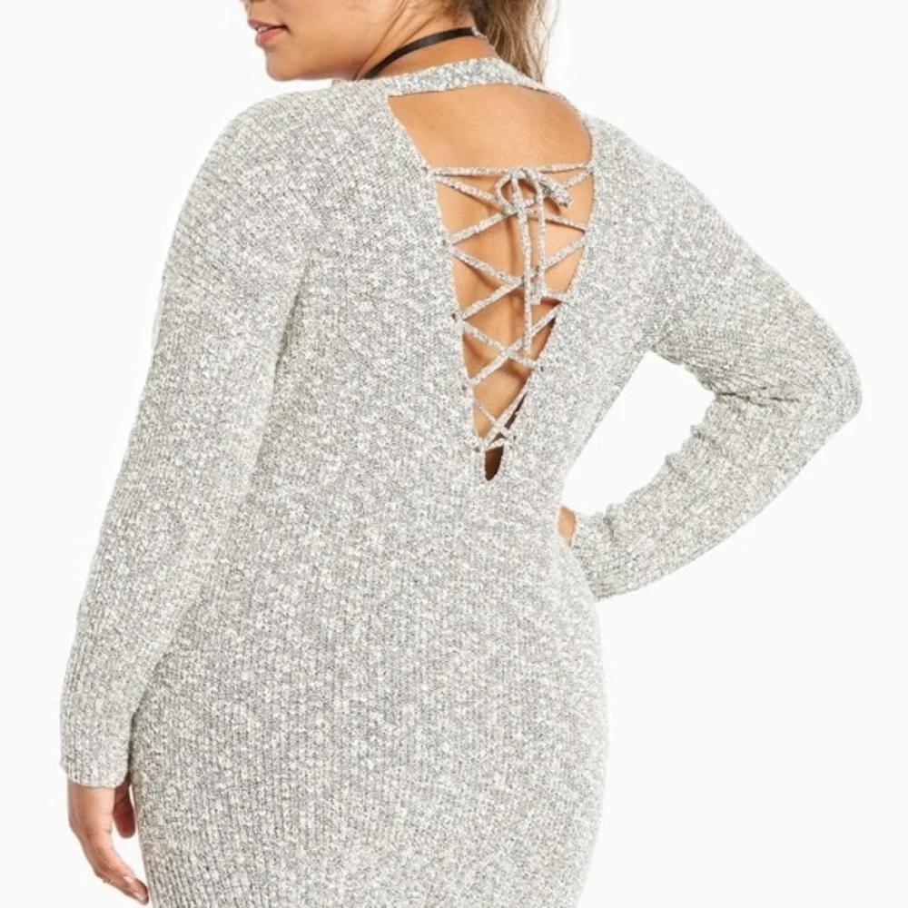 TORRID Heather Grey Marled Knit Lace Up Back Sweater Long Sleeve - Picture 7 of 7